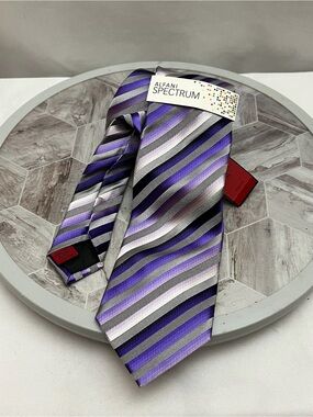 Alfani Spectrum Stripe Men’s Silk Tie Purple Gray Black NWT Macy’s